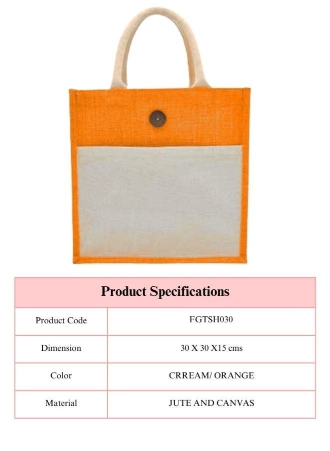 Fatio Set of 10 Orange and Cream Jute Canvas Bag – Sustainable and Stylish, 30 x 30 x 15 cm - Image 4